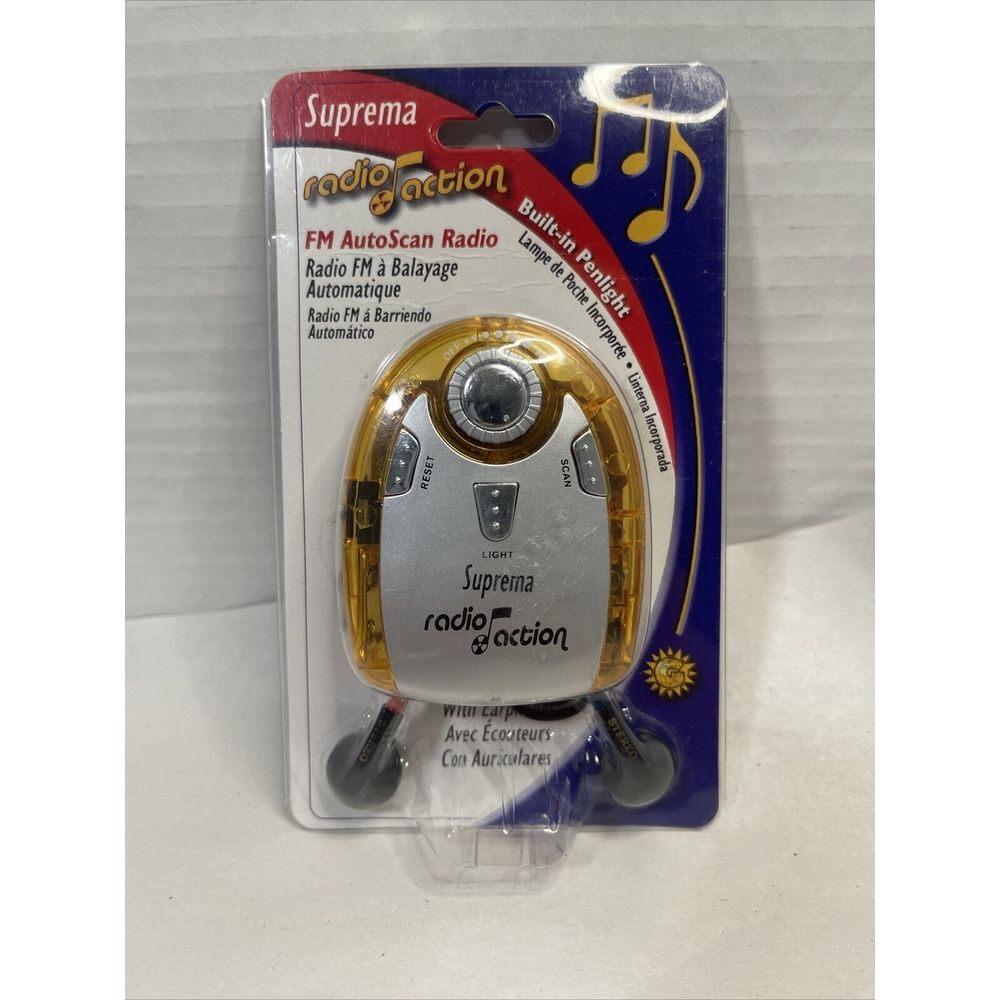 Vintage 1990 Suprema Radios Action FM AutoScan‎ With Earphones Built In Penlight